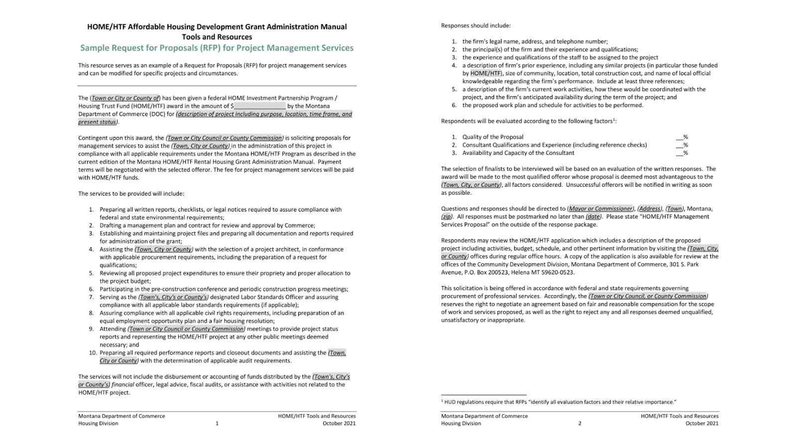 a sample of request for proposal in project management