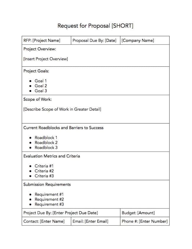 a short template for rfp in project management