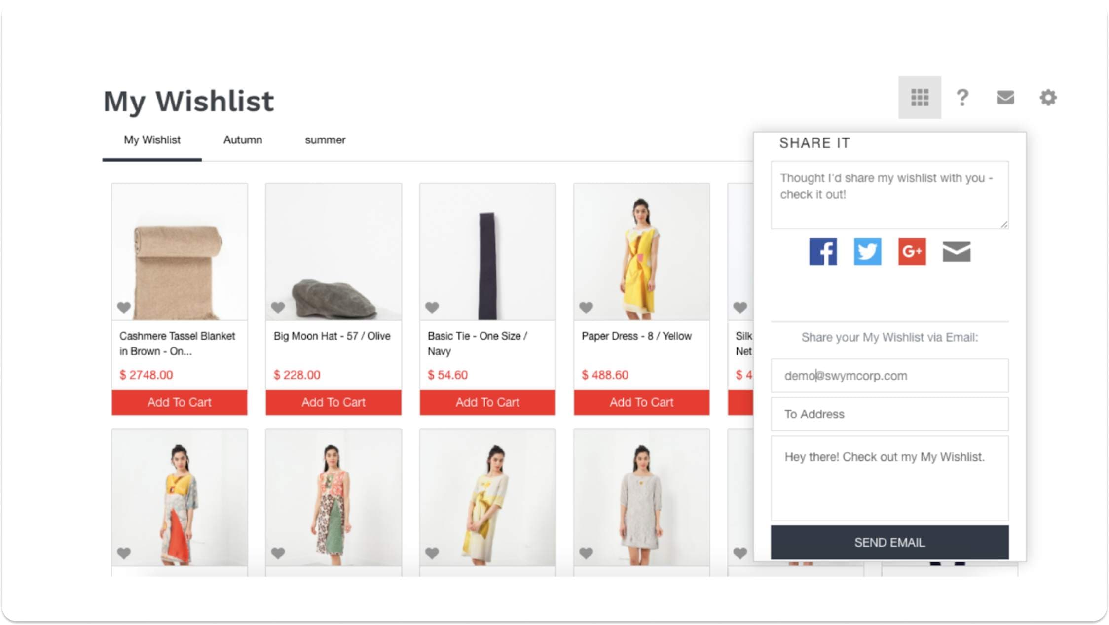Wishlist functionality
