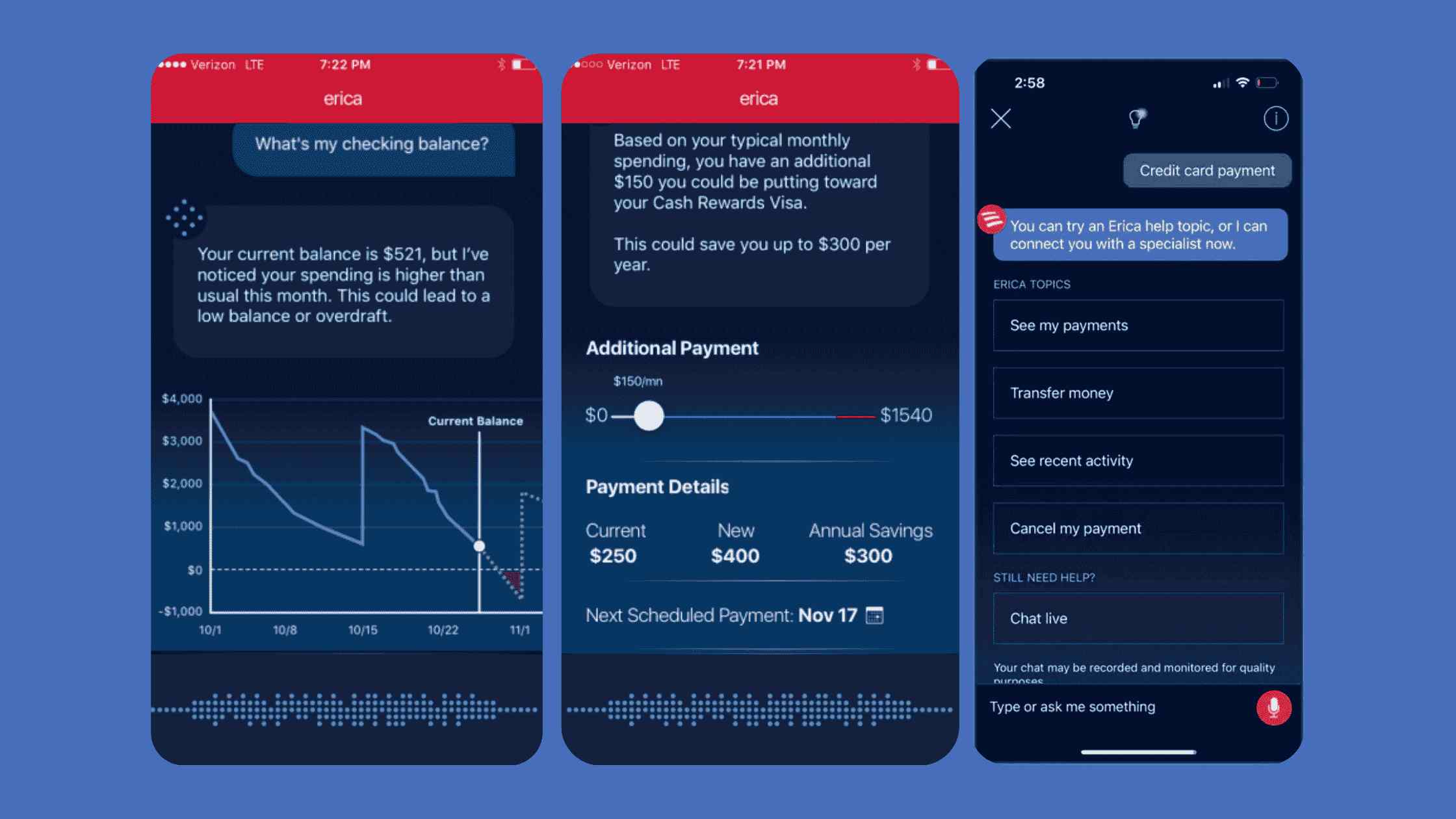Chatbot UI - Erica from Bank of America