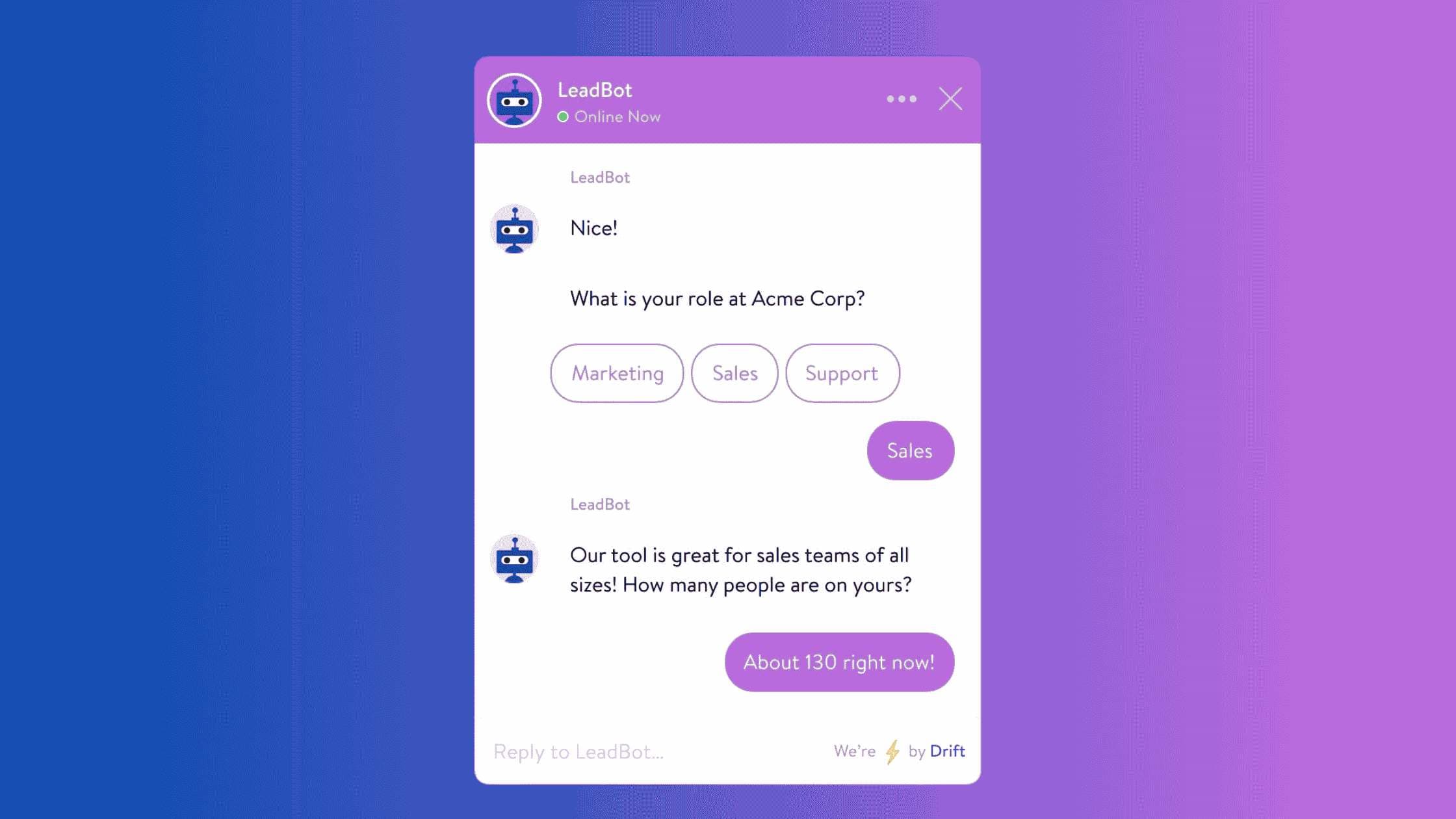 Chatbot UI of Drift