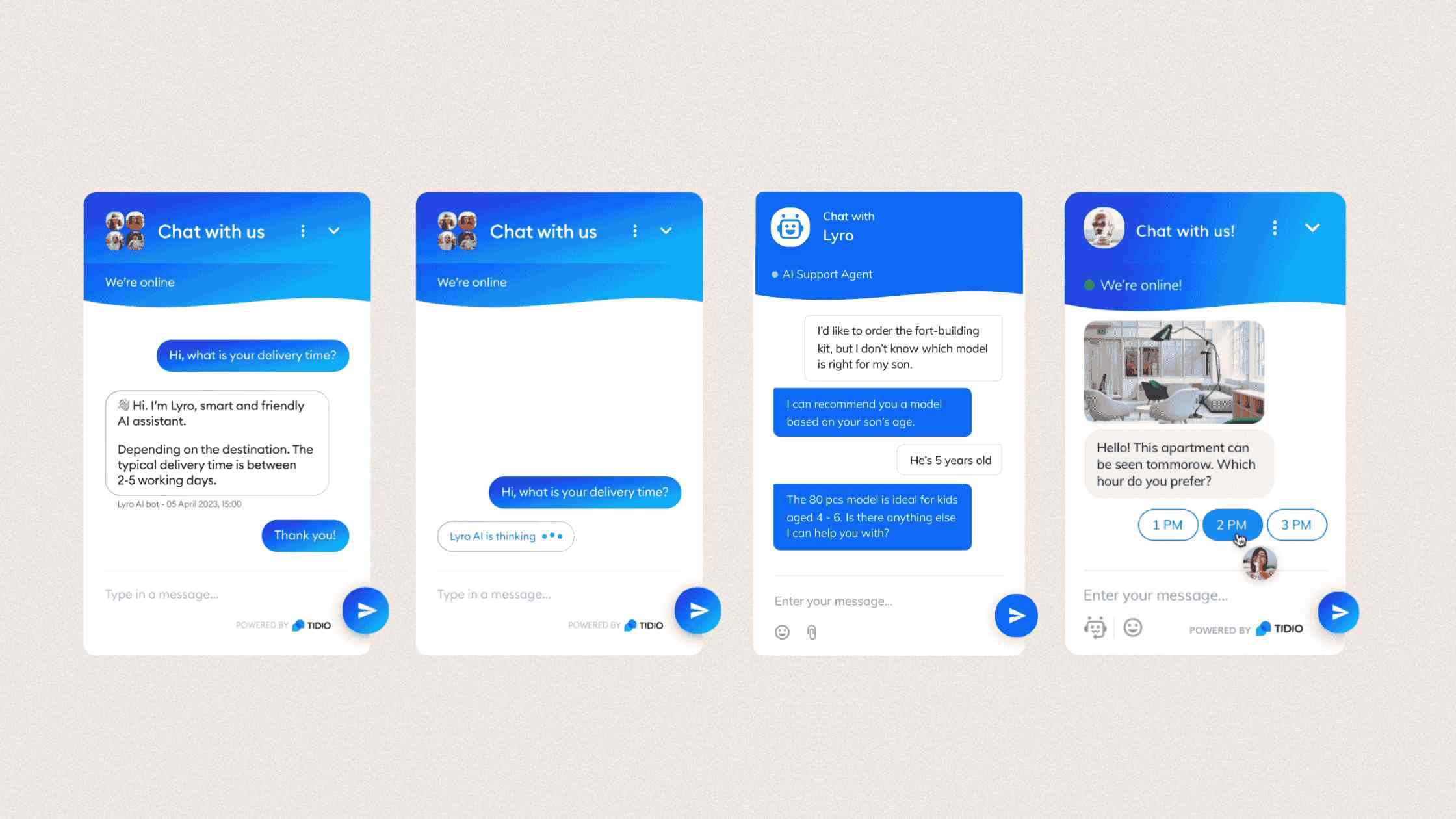 Tidio chatbot UI designs